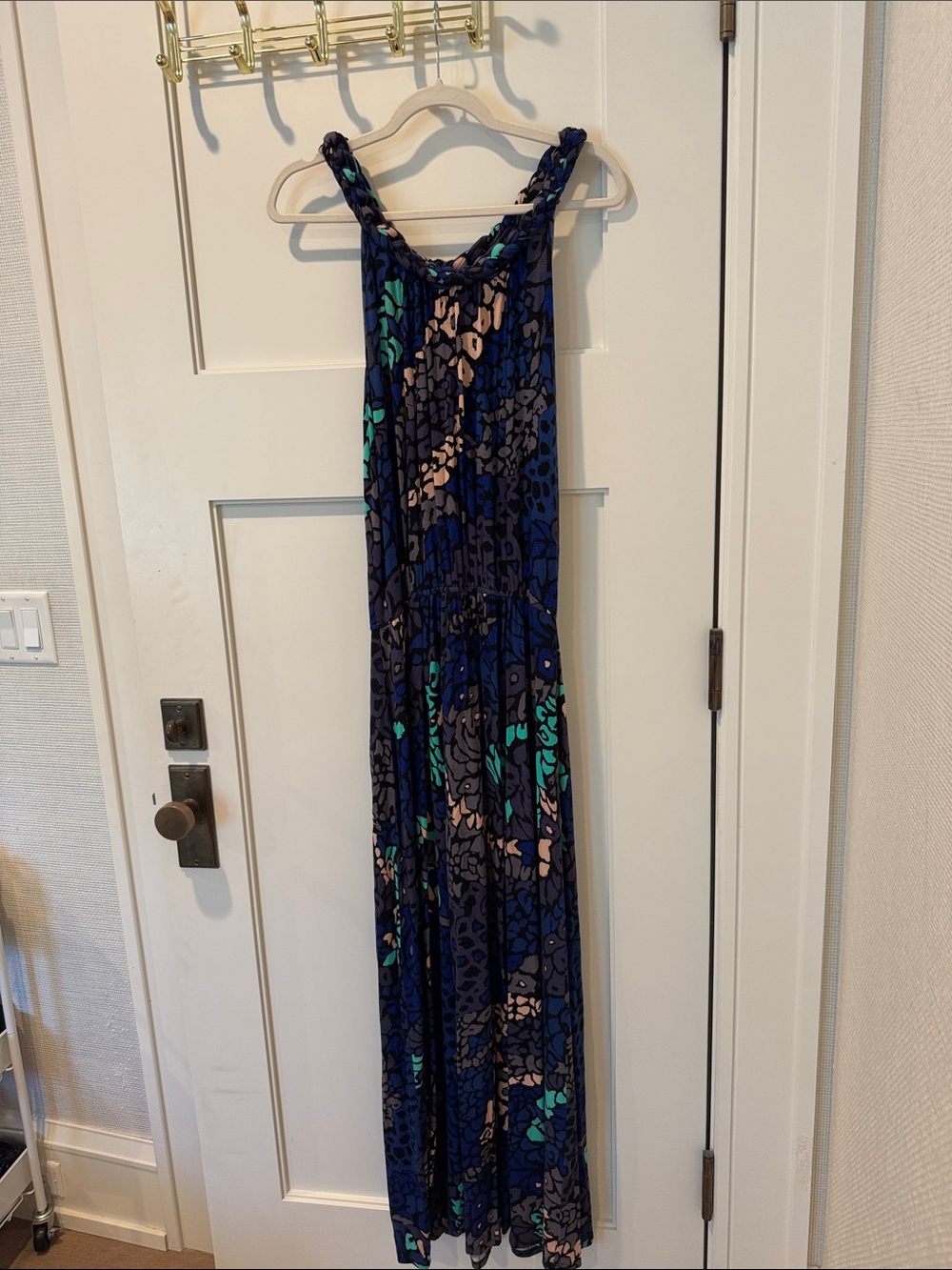 Navy Floral Maxi Dress with Braided Straps
